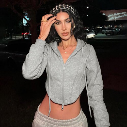 Fall Solid Color Short Zipper Cardigan Hoodie Coat