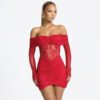 Women Autumn Winter Sexy Off Shoulder Lace Stitching Hip Mini Dress