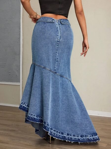 Slim Fit Hip-Lift Long Fishtail Denim Skirt for Women