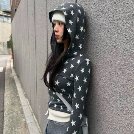 Retro Contrast Color Slim Fit Zip-Up Hoodie Jacket for Women