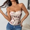 Sexy Backless Floral Boning Corset Top with Wrapped Chest Design