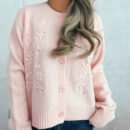 Autumn Winter Floral Embroidered Solid Color Knitted Cardigan