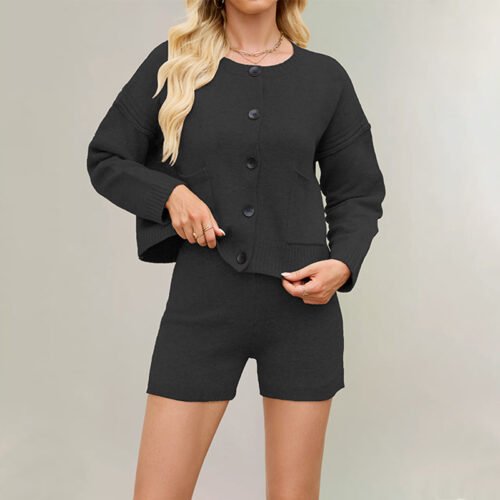 Autumn Winter Women Casual Pocket Button Knitted Cardigan