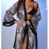 Sexy Leopard Print Satin Tie Nightgown & Bathrobe for Women