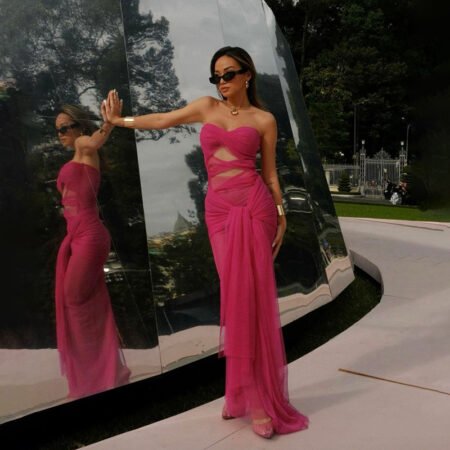 Sexy Tube Top Off Neck See-Through Tied Slim Fit Dress