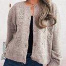 Autumn Winter Floral Embroidered Solid Color Knitted Cardigan