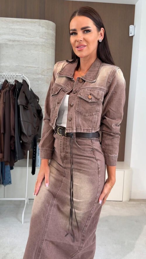 Autumn Denim Two-Piece Set with Loose Jacket & Hip Skirt