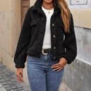 Solid Color Double Breasted Plush Button Cardigan Coat