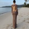 Autumn Winter Hollow Out Backless Slim Fit Long Sleeve Dress