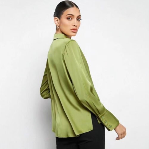 Minimalist Satin Faux Silk Long Sleeve Shirt for Spring & Summer