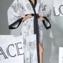 Sexy Floral Satin Nightgown with Trumpet Sleeves for Women