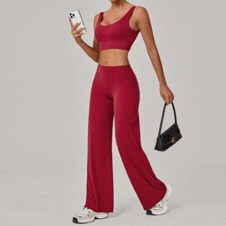 Double Shoulder Strap Bra & Straight-Leg Trousers Sports Set for Women
