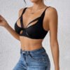 Sexy Black Hollow Out Spaghetti Strap Sports Bra for Women