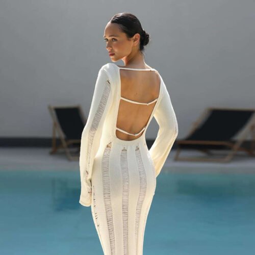 Sexy Cutout Bare-Back Slim Fit Knitted Long Sleeve Dress