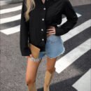 All-Match Denim Long Sleeve Shacket for Women