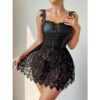 Faux Leather Lace Corset Slim Fit Lingerie Dress