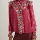 Vintage Printed Chiffon Long Sleeve Shirt & Ruffled Maxi Skirt Set