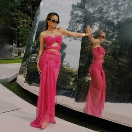 Sexy Tube Top Off Neck See-Through Tied Slim Fit Dress