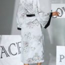 Sexy Floral Satin Nightgown with Trumpet Sleeves for Women