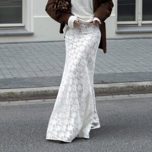 Sexy Lace Beach Casual Fishtail Skirt – White Ankle-Length