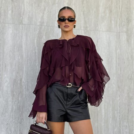 Light Luxury French Ruffled Chiffon Blouse for Women