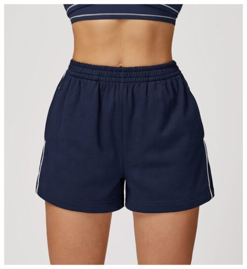 High Waist Loose Contrast Color Sports Shorts with Pockets for Women