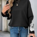 Autumn Round Neck Lace Stitching Pullover Sweatshirt for Women