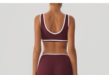 Contrast Color Wide Strap Shockproof Yoga Bra with Chest Pad