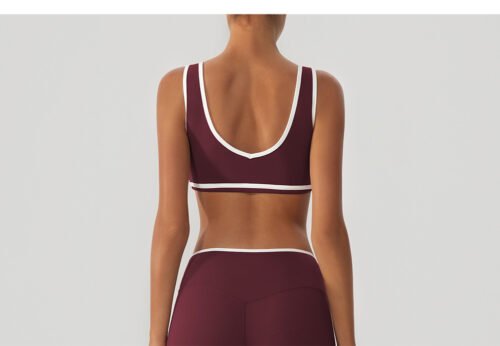 Contrast Color Wide Strap Shockproof Yoga Bra with Chest Pad