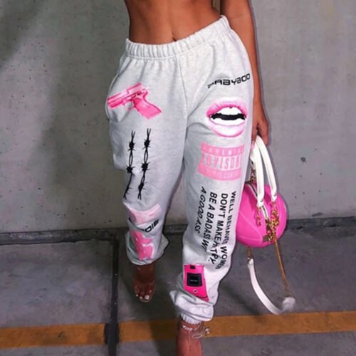 Women Printed Fashionable Elastic Waist Sports Casual Harem Pants