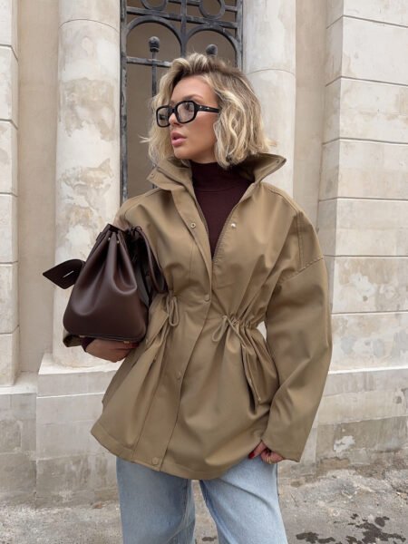 Stand Collar Mid-Length Cotton Trench Coat
