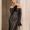 French Lace Off-Shoulder Long-Sleeve Slim Dress