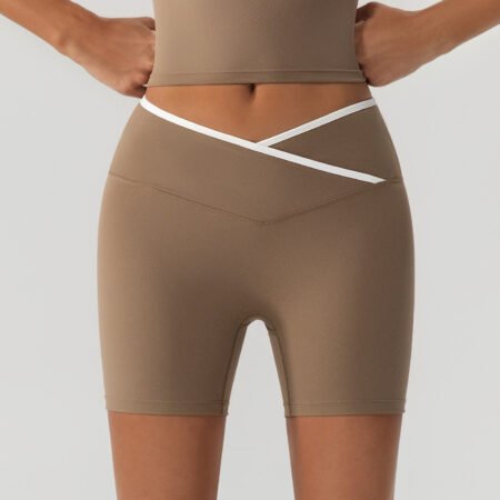 High Waist Contrast Color Body-Shaping Yoga Shorts for Women