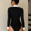 Contrast Lapel Faux Two-Piece Slim Fit Jumpsuit