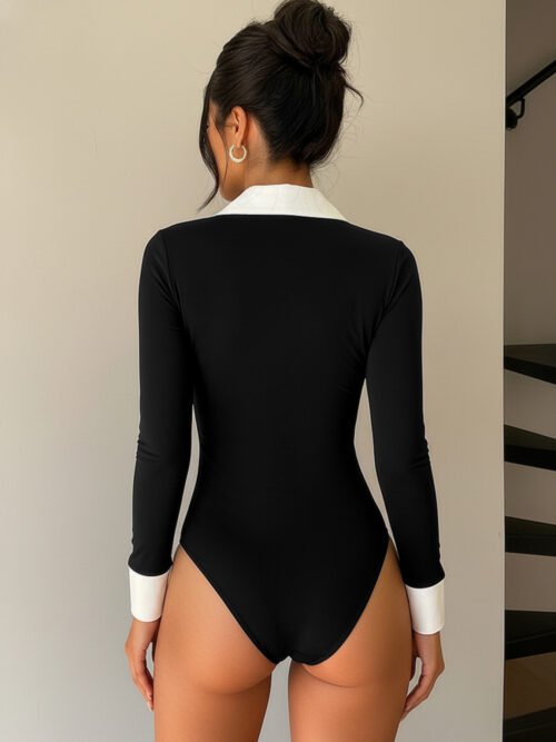 Contrast Lapel Faux Two-Piece Slim Fit Jumpsuit