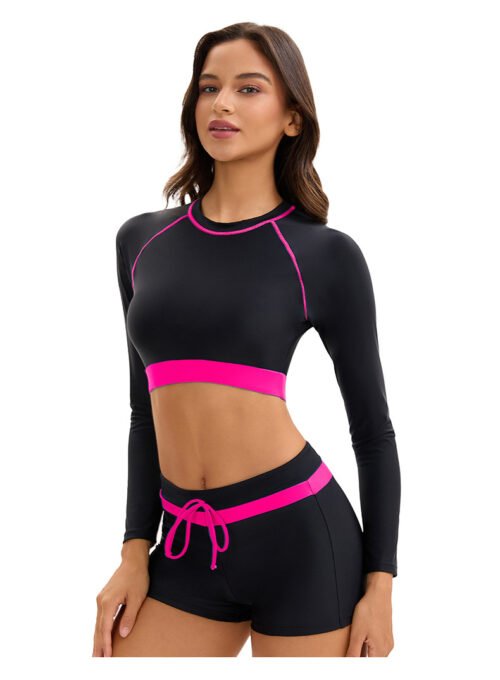 SunGuard Long‑Sleeve Color‑Block Sports Swim Set