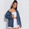Classic Ripped Denim Jacket for Women – Long Sleeve Casual Style