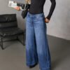 Casual Straight Wide Leg Washed Denim Pants for Autumn