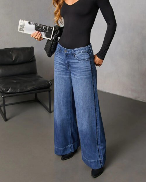 Casual Straight Wide Leg Washed Denim Pants for Autumn