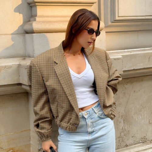 Fall Retro Plaid Loose-Fit Slimming Blazer for Women