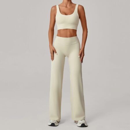Double Shoulder Strap Bra & Straight-Leg Trousers Sports Set for Women