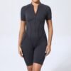 FlexZip Short‑Sleeve Fitness & Yoga Jumpsuit