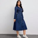 High Class Waist Slimming Long Sleeve Elegant Denim Dress