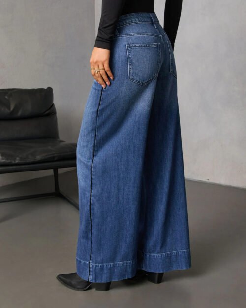 Casual Straight Wide Leg Washed Denim Pants for Autumn