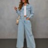 Spring Casual Denim Jacket and Trousers Two-Piece Set