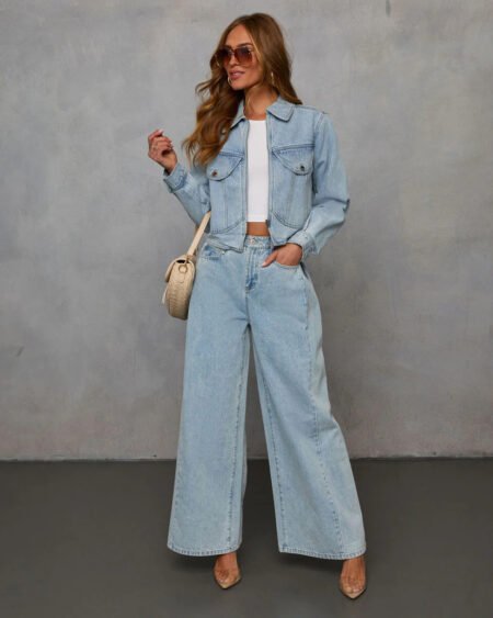 Spring Casual Denim Jacket and Trousers Two-Piece Set