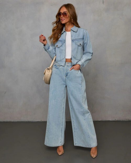 Spring Casual Denim Jacket and Trousers Two-Piece Set