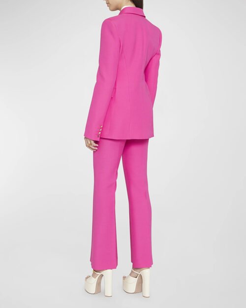 Square Buckle Slim Blazer and Flared Pants Two-Piece Suit