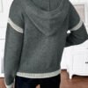 Loose V-Neck Contrast Trim Hooded Sweater for Casual Autumn Style