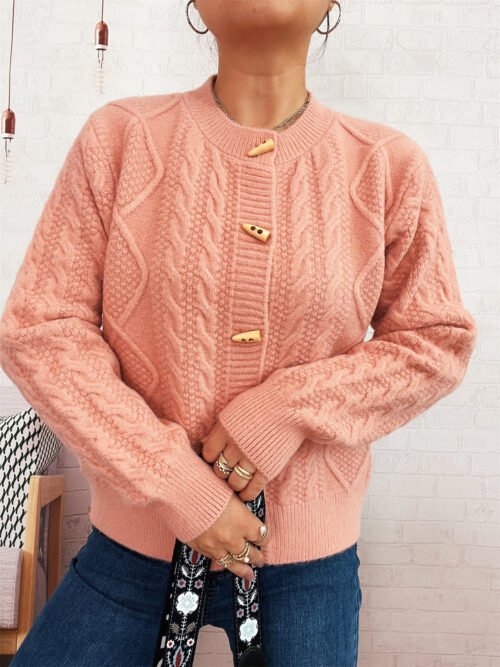 Retro Twist Knit Single-Breasted Cardigan Sweater Coat